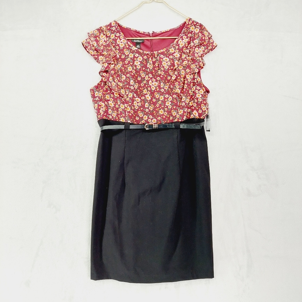 New Alyx Red White Yellow Belted Ruffle Sheath Dress P3667
